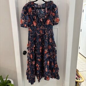 Ulla Johnson Aurora Floral Cotton Ruffle Midi Dress in Moonlight Size 12 $725